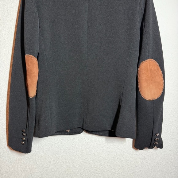 Osley Blazer Jacket Womens Black Inner Leopard Print Elbow Patches Peak Lapel - Picture 4 of 10